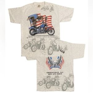 Vintage American Biker Live to Ride Motorcycle All Over Print T Shirt Size Large